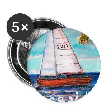 EG Urlaub I Boot I Meer I Seaside I Segelsport I - Buttons groß 56 mm (5er Pack) - Weiß - Vorne