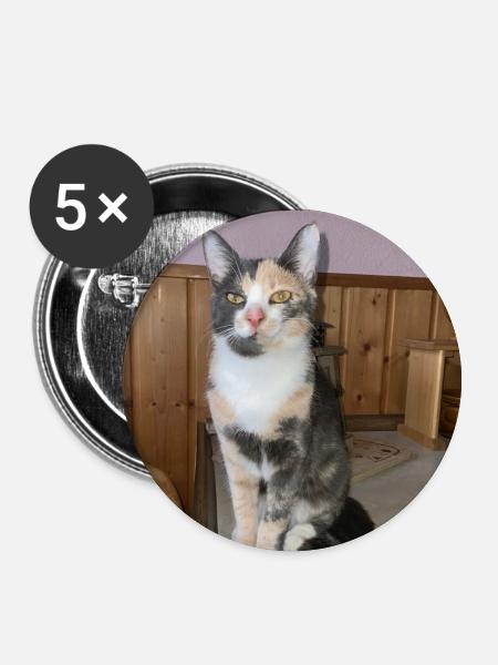 Calico Katzenporträt im Holzambiente - Buttons groß 56 mm (5er Pack) - Weiß