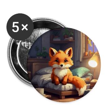 Nächtlicher Fuchs im Kuschelzimmer - Buttons groß 56 mm (5er Pack) - Weiß - Vorne
