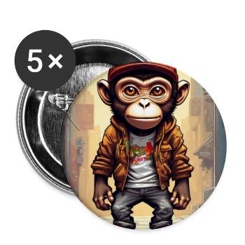 Skate-Monkey im Großstadt-Style - Buttons groß 56 mm (5er Pack) - Weiß - Vorne