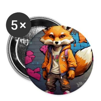 Urbaner Fuchs auf Skateboard im Graffiti-Stil - Buttons groß 56 mm (5er Pack) - Weiß - Vorne