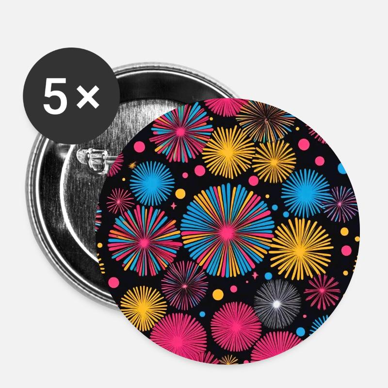 Colorful fireworks on black background - Buttons large 2.2''/56 mm (5-pack) - white