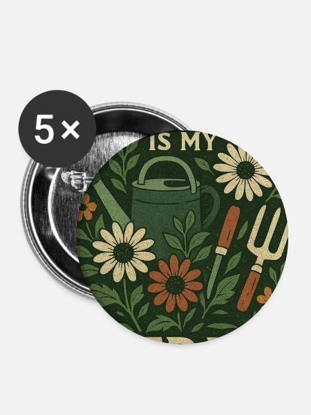 Gartenarbeit ist meine Therapie Blumendesign - Buttons groß 56 mm (5er Pack) - Weiß