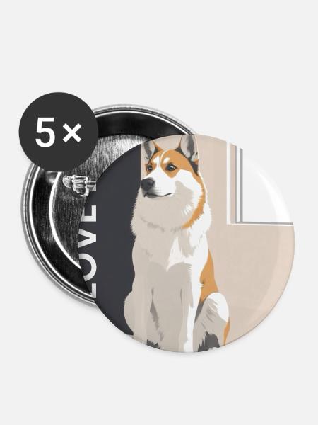 Hundeporträt mit Love Botschaft - Buttons groß 56 mm (5er Pack) - Weiß