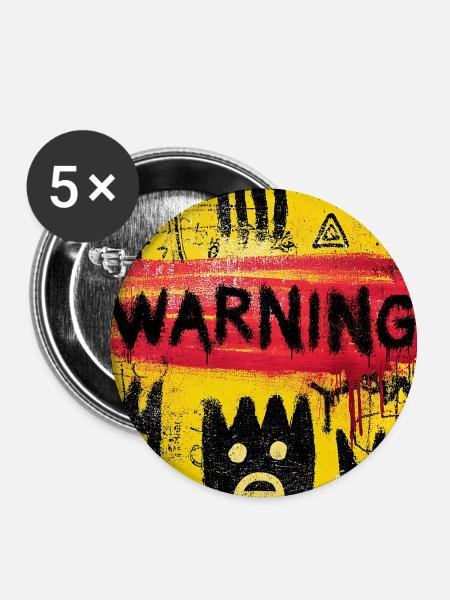 Visuelle Warnung vor urbanen Graffiti - Buttons groß 56 mm (5er Pack) - Weiß