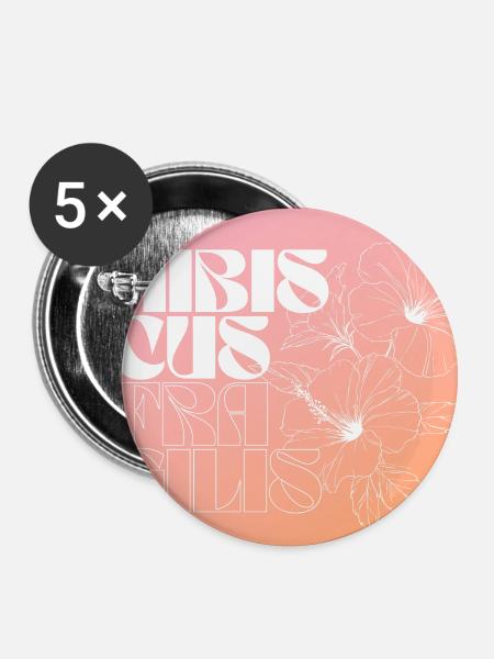 Hibiskus Individuelles Blumendesign - Buttons groß 56 mm (5er Pack) - Weiß