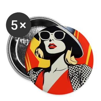  Retro Pop Art Frau mit Hut Sonnebrille schick - Buttons groß 56 mm (5er Pack) - Weiß - Vorne