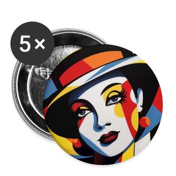 Abstract Portrait Lady with Colorful Cap Pop Art - Buttons large 2.2''/56 mm (5-pack) - white - Front