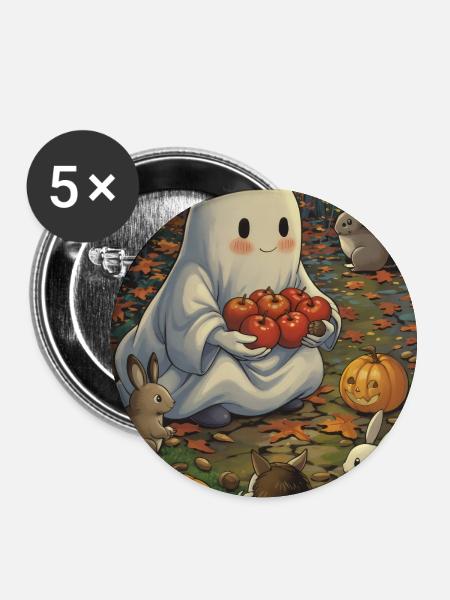 Süßer Halloween Geist im Herbst - Buttons groß 56 mm (5er Pack) - Weiß