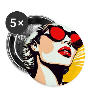 Pop Art Lady Lunettes de soleil Rayons de soleil Rétro - Lot de 5 grands badges (56 mm) - blanc - Devant