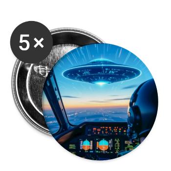 UFO Cockpit – Blick ins Unbekannte - Buttons groß 56 mm (5er Pack) - Weiß - Vorne