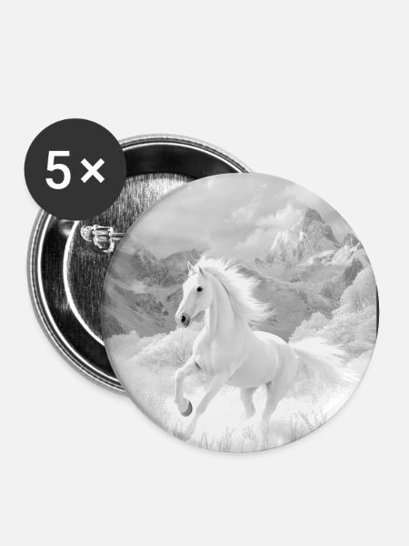 Pferd - Buttons groß 56 mm (5er Pack) - Weiß