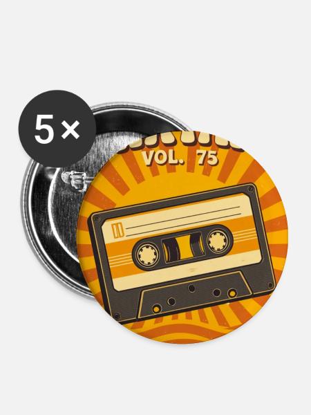 Retro-Mixtape-Illustration mit warmen Siebzigern - Buttons groß 56 mm (5er Pack) - Weiß