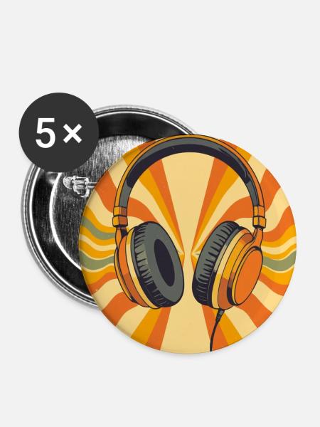 Warme Retro-Kopfhörer mit groovy Circular Vibrati - Buttons groß 56 mm (5er Pack) - Weiß