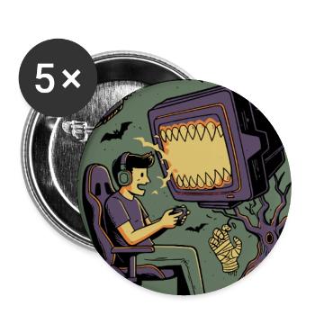 Spiel an, Monster: Gruseliges Gamer-Design - Buttons groß 56 mm (5er Pack) - Weiß - Vorne