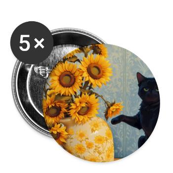 Sonnenblumen und schwarze Katze Kunst Parodie - Buttons groß 56 mm (5er Pack) - Weiß - Vorne