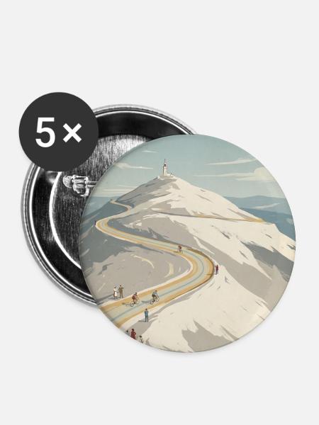 Ventoux Summit Road – Radfahrer-Erinnerung - Buttons groß 56 mm (5er Pack) - Weiß