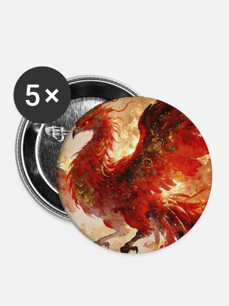 Der Sonnenherr: Phönix (Fenghuang) – Harmon - Buttons groß 56 mm (5er Pack) - Weiß