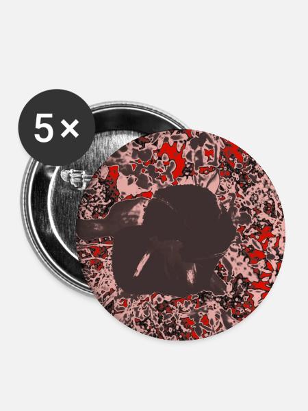 Dunkler Blütenkontrast auf Rot - Buttons groß 56 mm (5er Pack) - Weiß