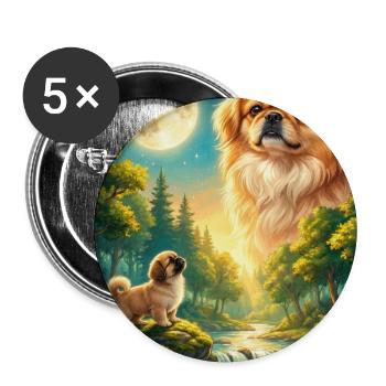 Howling to the Moon Meme Hund Pekingese - Buttons groß 56 mm (5er Pack) - Weiß - Vorne