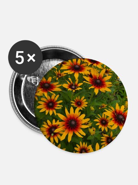 Sonnenhut Blumen Feuer Gelbrot Muster - Buttons groß 56 mm (5er Pack) - Weiß