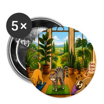 Zusammengebrochenes Faultier – Lustiges Yoga Shirt - Buttons groß 56 mm (5er Pack) - Weiß - Vorne
