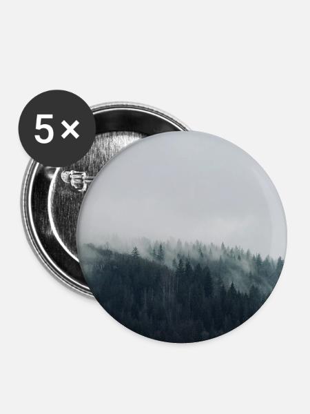 Nebelwald und dunkle Kiefern - Buttons groß 56 mm (5er Pack) - Weiß