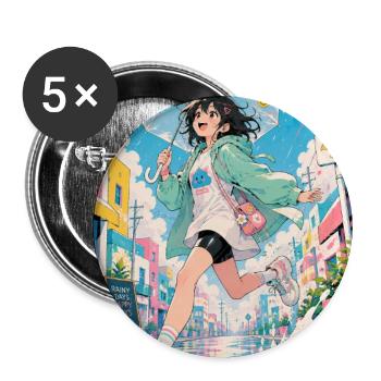 Fröhlicher Regentag in Pastellfarben - Buttons groß 56 mm (5er Pack) - Weiß - Vorne