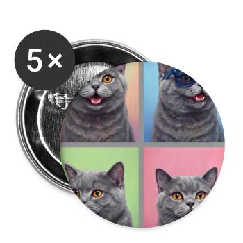 Katzen Britisch Kurzhaar Katze - Buttons groß 56 mm (5er Pack) - Weiß - Vorne