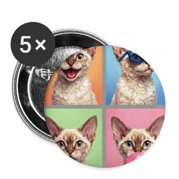 Katzen Devon Rex Katze - Buttons groß 56 mm (5er Pack) - Weiß - Vorne