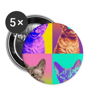 Katzen Devon Rex Katze - Buttons groß 56 mm (5er Pack) - Weiß - Vorne