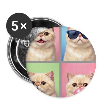 Katzen Exotische Kurzhaar Katze - Buttons groß 56 mm (5er Pack) - Weiß - Vorne