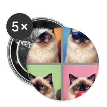 Katzen Himalaya Katze - Buttons groß 56 mm (5er Pack) - Weiß - Vorne