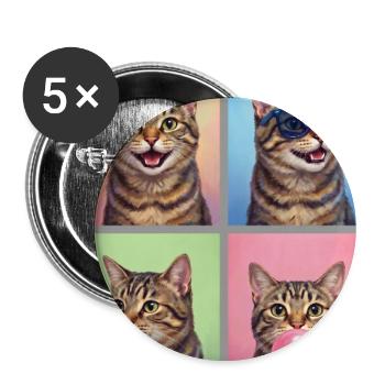 Katzen Manx Katze - Buttons groß 56 mm (5er Pack) - Weiß - Vorne