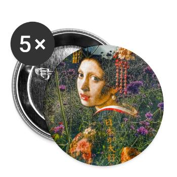 Blumenporträt mit japanischer Schrägheit - Buttons groß 56 mm (5er Pack) - Weiß - Vorne