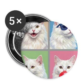 Katzen Türkisch Angora Katze - Buttons groß 56 mm (5er Pack) - Weiß - Vorne