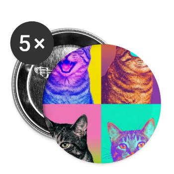Katzen Graue Tabby Katze - Buttons groß 56 mm (5er Pack) - Weiß - Vorne