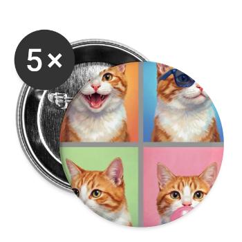 Katzen Orange Tabby Katze - Buttons groß 56 mm (5er Pack) - Weiß - Vorne