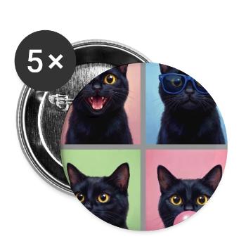 Katzen schwarze Katze - Buttons groß 56 mm (5er Pack) - Weiß - Vorne