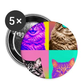 Katzen Graue Tabby Katze - Buttons groß 56 mm (5er Pack) - Weiß - Vorne