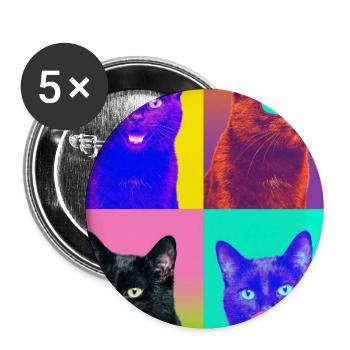 Katzen schwarze Katze - Buttons groß 56 mm (5er Pack) - Weiß - Vorne