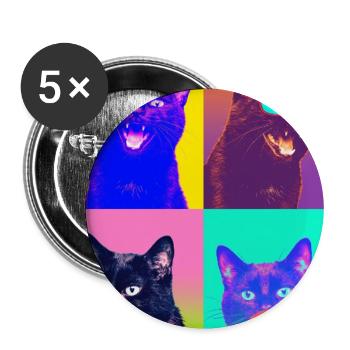 Katzen schwarze Katze - Buttons groß 56 mm (5er Pack) - Weiß - Vorne