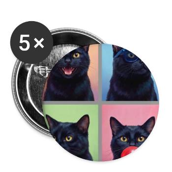 Katzen schwarze Katze - Buttons groß 56 mm (5er Pack) - Weiß - Vorne