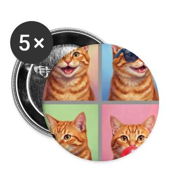 Katzen orange Tabby Katze - Buttons groß 56 mm (5er Pack) - Weiß - Vorne