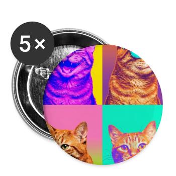 Katzen orange Tabby Katze - Buttons groß 56 mm (5er Pack) - Weiß - Vorne
