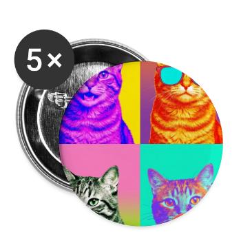 Katzen Graue Tabby Katze - Buttons groß 56 mm (5er Pack) - Weiß - Vorne