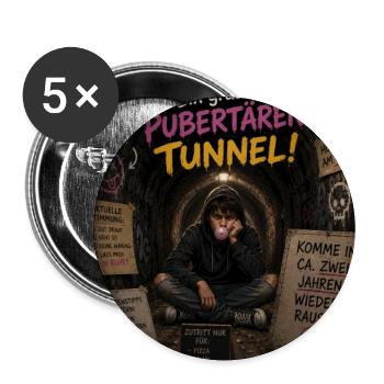 Pubertät Tunnel Satire - Buttons groß 56 mm (5er Pack) - Weiß - Vorne