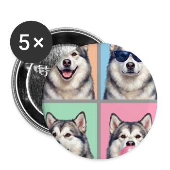 Hunde Alaskan Malamute Hund - Buttons groß 56 mm (5er Pack) - Weiß - Vorne