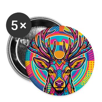 Hirsch Neon Pop Art Kaleidoskop - Buttons groß 56 mm (5er Pack) - Weiß - Vorne