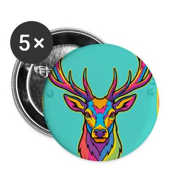 Hirsch Neon Pop-Art Kopf - Buttons groß 56 mm (5er Pack) - Weiß - Vorne